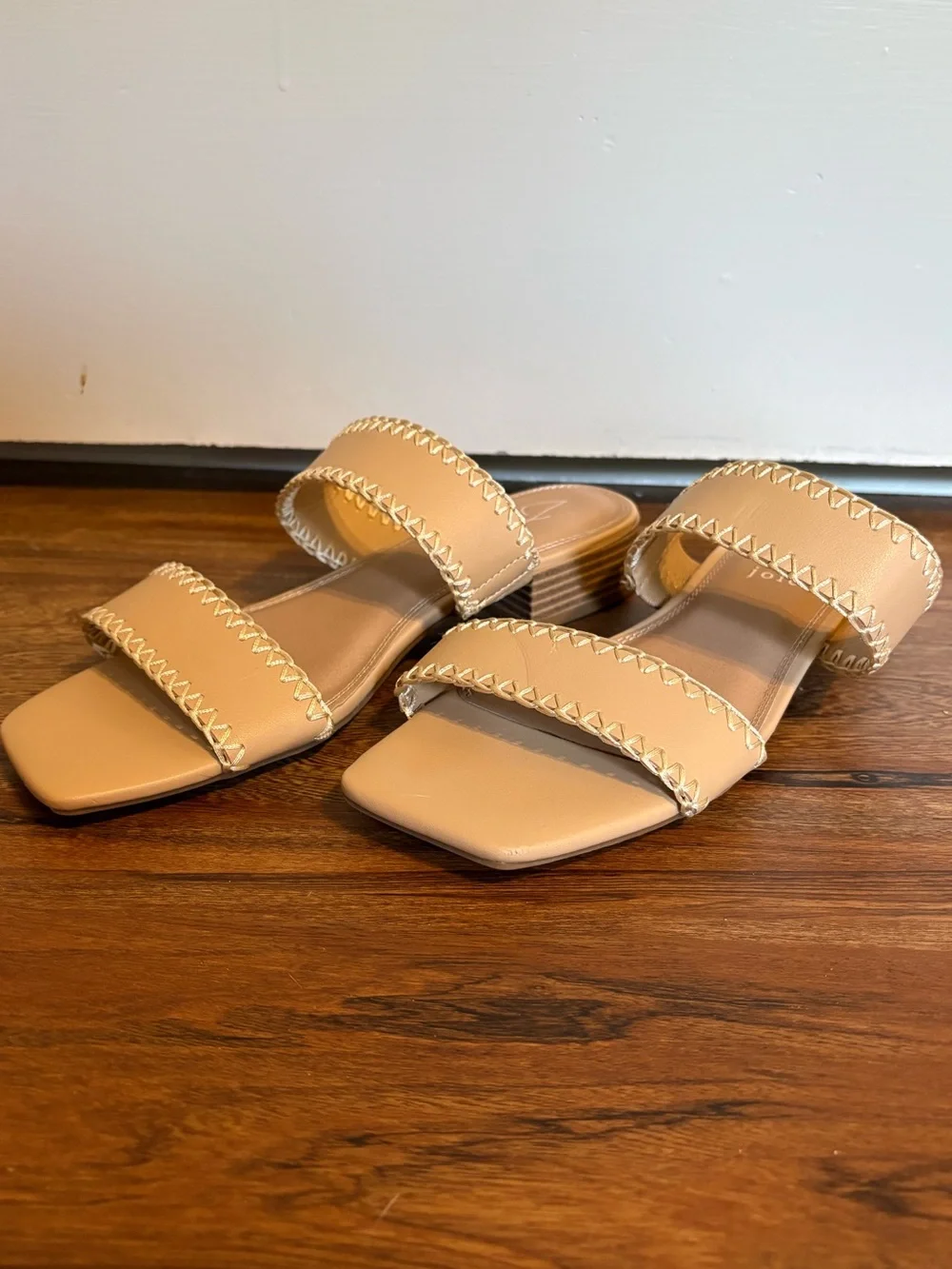 Joie Size 8 Beige Double-Strap Slide Sandals with Contrast Stitching